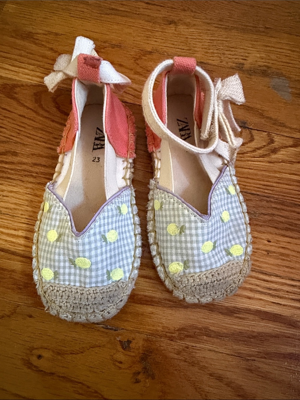 ZARA Kids Gingham Espadrille Sandals in Yellow, Coral & Cream